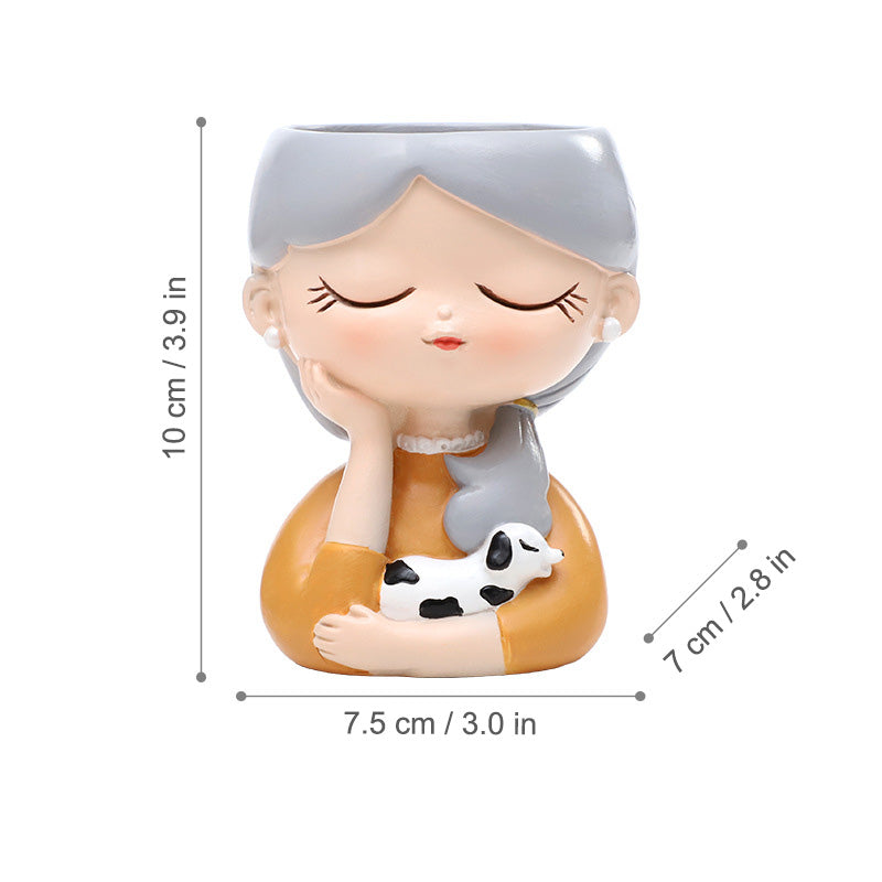 Magical Girls Succulent Planters - Adorable Resin Girl Flower Pot, Whimsical Desk Decor for Plant Lovers