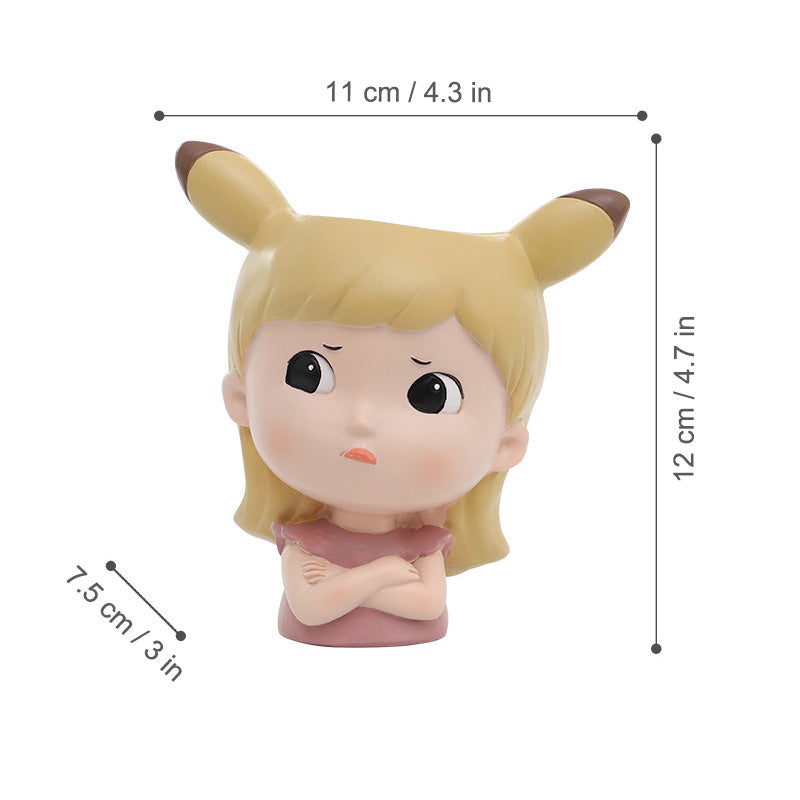 Mood Girl Succulent Planter - Whimsical Resin Face Pot with Cute Expressions, Unique Anime Style Desktop Decor