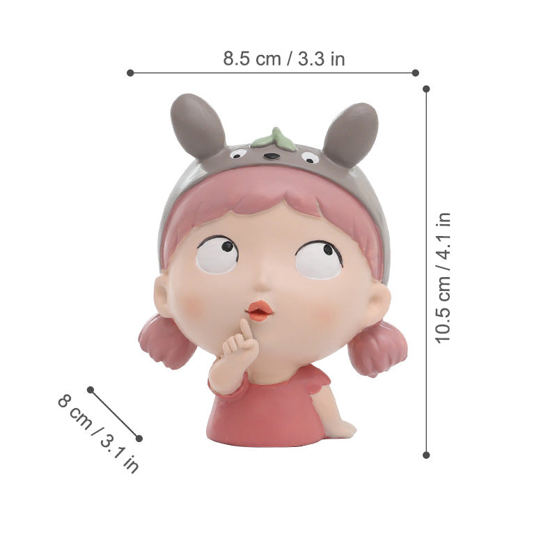 Mood Girl Succulent Planter - Whimsical Resin Face Pot with Cute Expressions, Unique Anime Style Desktop Decor