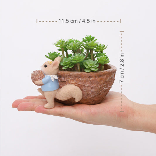 Forest Friends Squirrel & Nut Planter - Rustic Resin Succulent Pot, Whimsical Woodland Decor for Indoor Plants