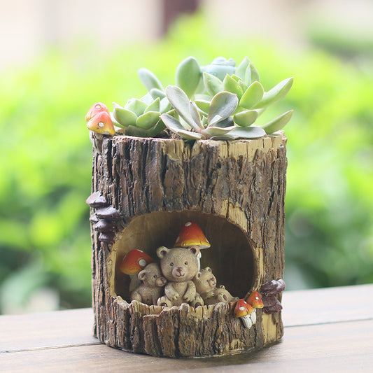 Forest Stories Tree Hole Resin Succulent Pot for Desk