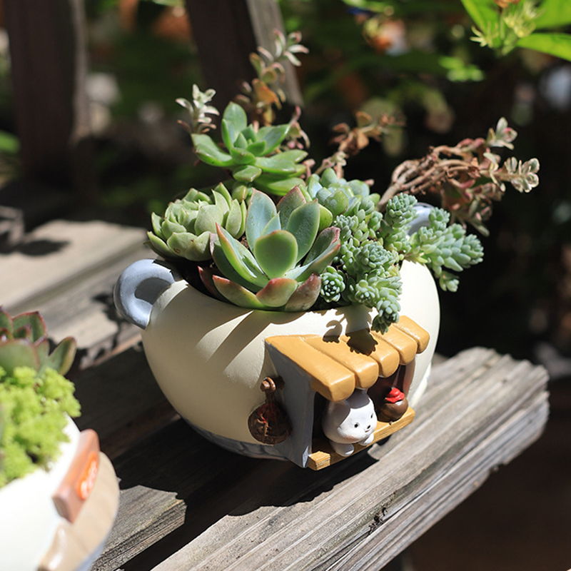 Little Pet Shop Succulent Planter - Whimsical Resin Animal Cafe & Bistro Flower Pot