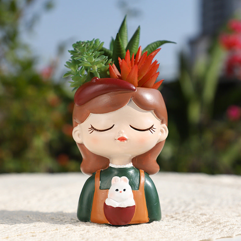 Magical Girls Succulent Planters - Adorable Resin Girl Flower Pot, Whimsical Desk Decor for Plant Lovers
