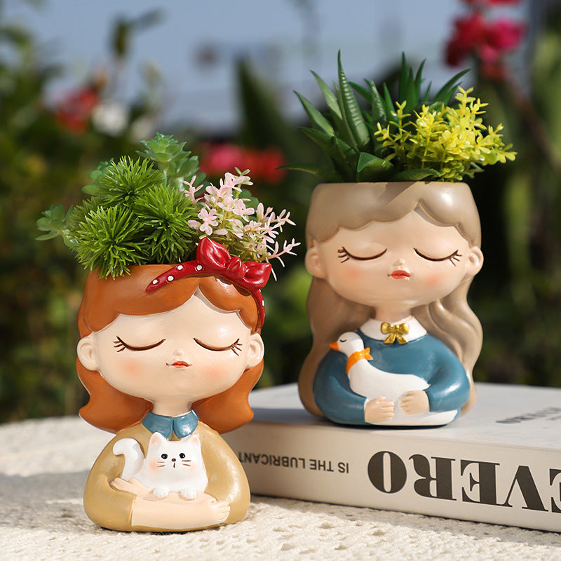 Magical Girls Succulent Planters - Adorable Resin Girl Flower Pot, Whimsical Desk Decor for Plant Lovers