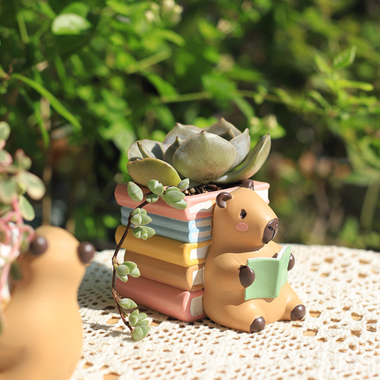 Lazy Capybara Succulent Planter - Whimsical Resin "Chill" Animal Pot, Aesthetic Desk Decor for Plant Lovers