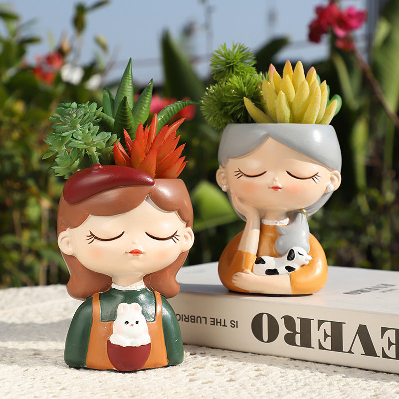 Magical Girls Succulent Planters - Adorable Resin Girl Flower Pot, Whimsical Desk Decor for Plant Lovers
