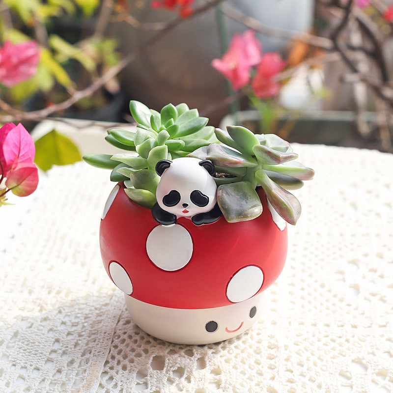 Little Forest Den Mushroom House Planter - Whimsical Resin Pet Pot for Succulents & Cacti, Adorable Desk Decor