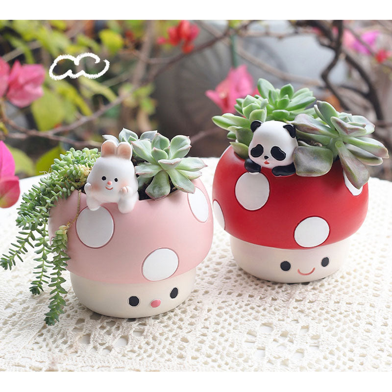 Little Forest Den Mushroom House Planter - Whimsical Resin Pet Pot for Succulents & Cacti, Adorable Desk Decor