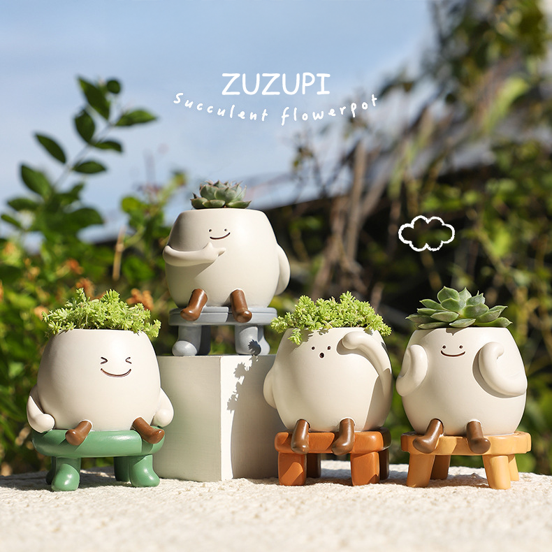 Slow Life Succulent Planter - Whimsical Resin Flower Pot for Mindful Home Decor