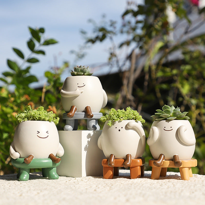 Slow Life Succulent Planter - Whimsical Resin Flower Pot for Mindful Home Decor