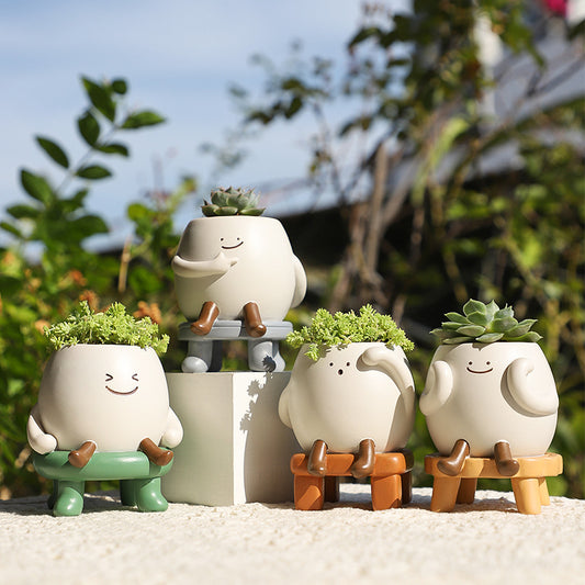 Slow Life Succulent Planter - Whimsical Resin Flower Pot for Mindful Home Decor