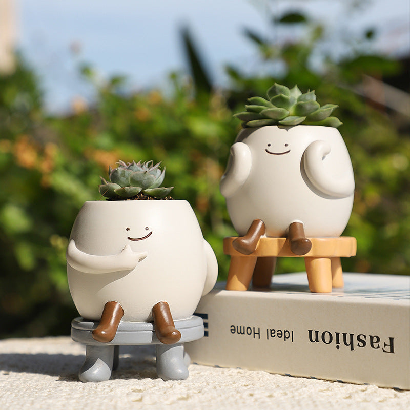 Slow Life Succulent Planter - Whimsical Resin Flower Pot for Mindful Home Decor